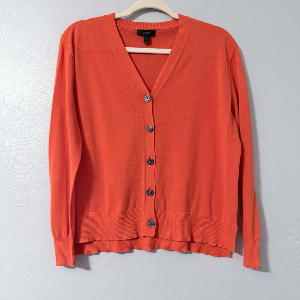 J.Crew Cardigan Sweater Size S Orange Cotton V-Neck Button Down